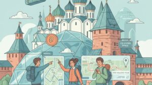 Современная иллюстрация для блога о бюджетных путешествиях в Новгород в 2026 году.